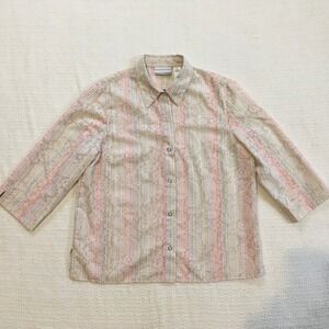 Vtg Alfred Dunner Petite‎ Pastel Striped Paisley Embroidered Snap Up Women 12P